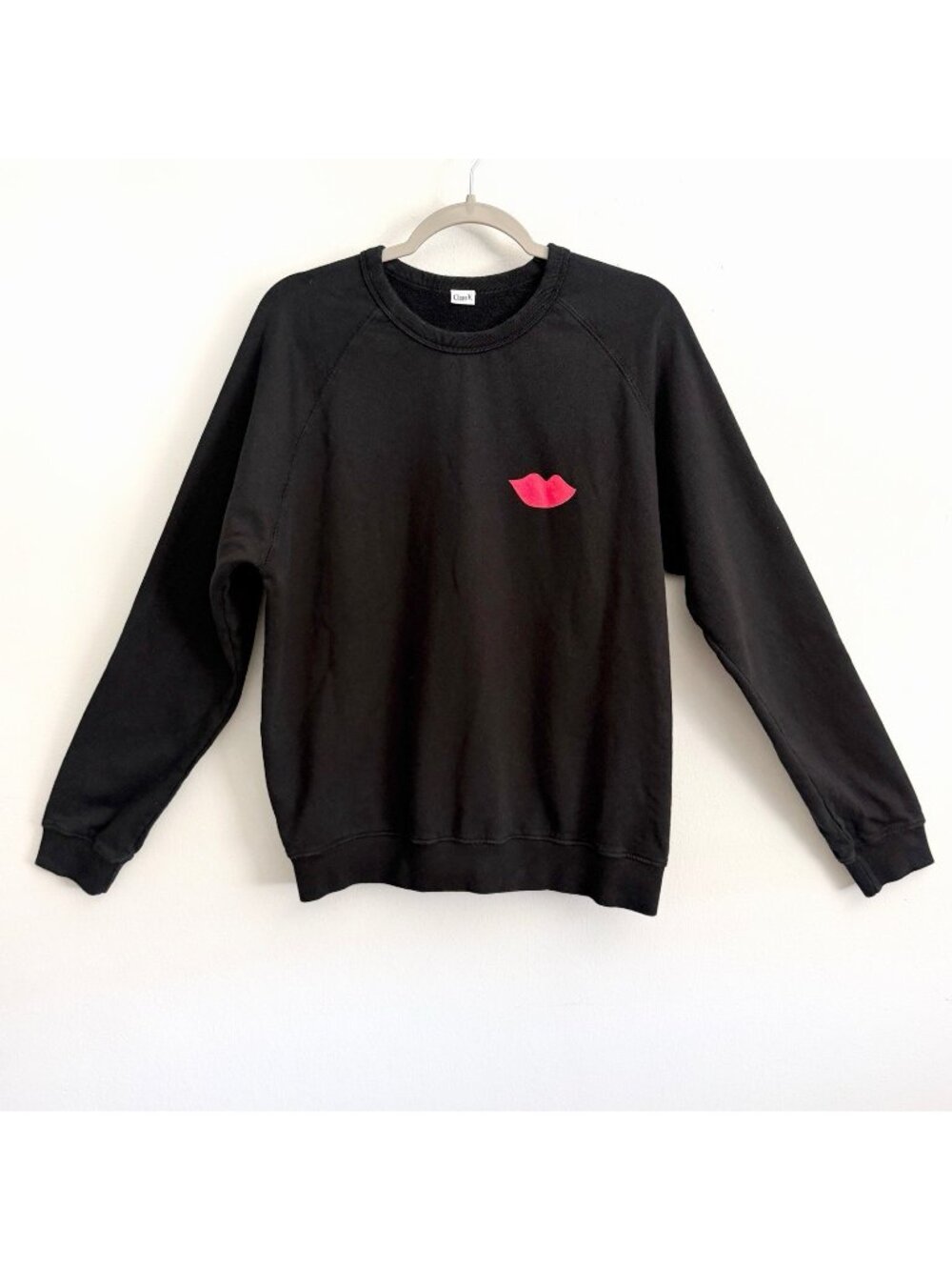 CLARE V. Red Lips Black Crewneck Sweatshirt Cotton Fleece Jumper Women’s Large